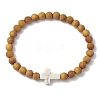 2Pcs Wood Beads Stretch Bracelets for Couple BJEW-JB11305-03-3