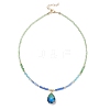 2Pcs 2 Styles Blue K9 Glass Teardrop Heart Pendant Electroplated Glass Faceted Rondelle Beaded Necklaces NJEW-JN05751-5