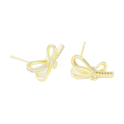Left and Right Brass Pave Clear Cubic Zirconia Stud Earring Findings KK-F875-02G-1