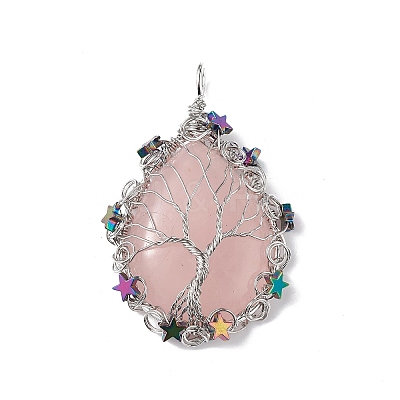 Natural Rose Quartz Big Pendants G-L524-09P-01-1