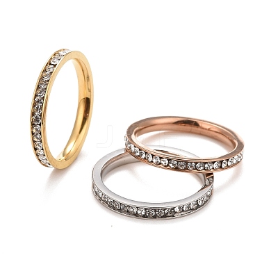304 Stainless Steel Rhinestone Rings Set STAS-D178-01B-1