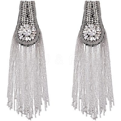 Teardrop Iron Chain Tassel with Rhinestone Epaulettes AJEW-WH20006-326C-P-1