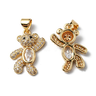 Rack Plating Brass Micro Pave Cubic Zirconia Pendants KK-P235-05G-1