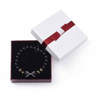 Natural Black Agate(Dyed & Heated) Beads Stretch Bracelets BJEW-JB04801-01-1