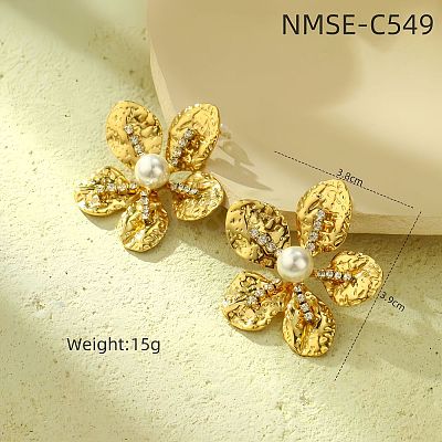 Flower 304 Stainless Steel Stud Earrings FS-WG0EC71-03-1
