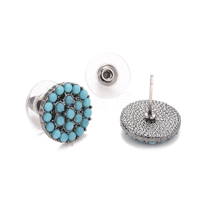 Bohemian Synthetic Turquoise Flat Round Stud Earrings EJEW-H085-06B-1