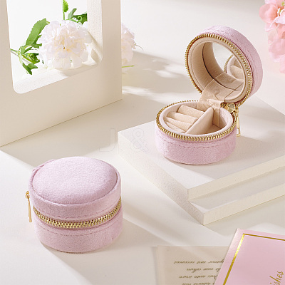 Portable Travel Round Velvet Jewelry Set Storage Zipper Boxes CON-TAC0001-11B-1