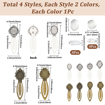 8Pcs 8 Styles Tibetan Style Bookmark Cabochon Settings TIBE-SC0002-24-1