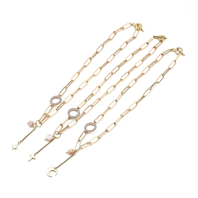 Star & Moon & Cross Brass Lariat Necklaces Sets NJEW-JN03041-1
