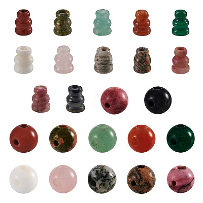24Pcs 12 Style Natural Red Jasper 3-Hole Guru Bead Strands G-CD0001-10-1