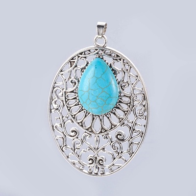 Synthetic Turquoise Big Pendants PALLOY-P172-078-1