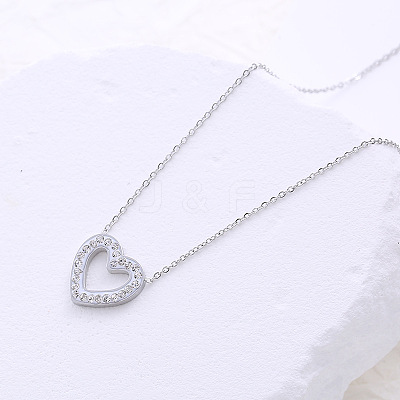 Minimalist Stainless Steel Crystal Rhinestone Heart Pendant Necklaces for Women DZ6290-1-1
