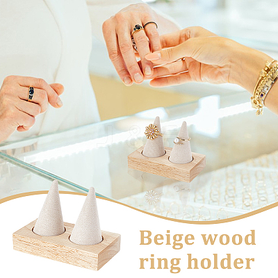 2 Cone Wooden Ring Organizer Holder RDIS-WH0031-02A-02-1