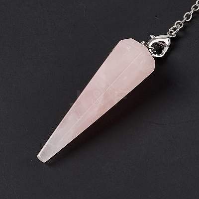 Natural Rose Quartz Hexagonal Pointed Cone Dowsing Pendulum Pendants G-G983-05P-02-1