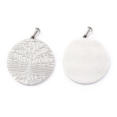 Non-Tarnish Flat Round with Tree of Life 304 Stainless Steel Pendants STAS-F016-02P-1