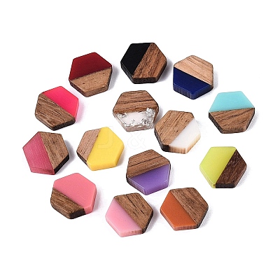 Opaque & Transparent Resin & Walnut Wood Cabochons RESI-N053-38-1