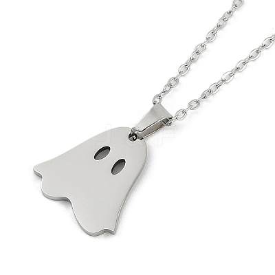 Halloween Series 202 Stainless Steel Cable Chain Ghost Pendant Necklaces LS-NJEW-S005-01P-C-1