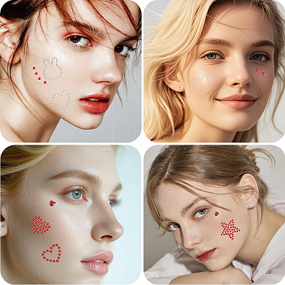 6 Sheets 3 Styles Acrylic Rhinestone Face Body Stickers AJEW-SP0002-68C-1