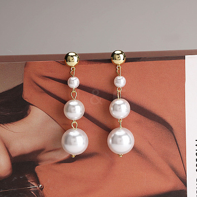 Plastic Imitation Pearl Round Dangle Stud Earrings for Women JF2947-1