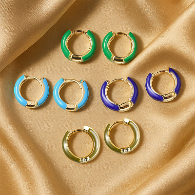 4 Pairs 4 Colors Alloy Enamel Huggie Hoop Earrings for Women EJEW-HY0001-23A-1