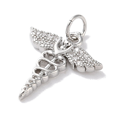 Rack Plating Brass Micro Pave Clear Cubic Zirconia Pendants KK-Z039-13P-1