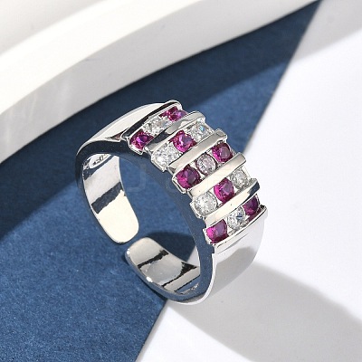 Brass Micro Pave Cubic Zirconia Cuff Open Rings RJEW-C158-04P-1