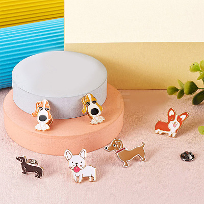15Pcs 15 Style Puppy Dog Enamel Pins JEWB-YS0001-13-1