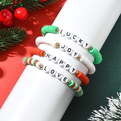 4Pcs Handmade Polymer Clay Heishi Bead Stretch Bracelet Sets BJEW-FS00030-1
