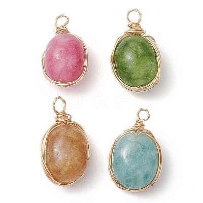 Dyed Natural Malaysia Jade Copper Wire Wrapped Pendants PALLOY-JF02879-1