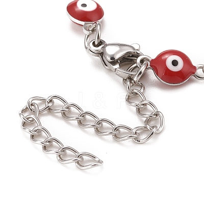 Enamel Oval with Evil Eye Link Chains Bracelet BJEW-P271-04P-01-1