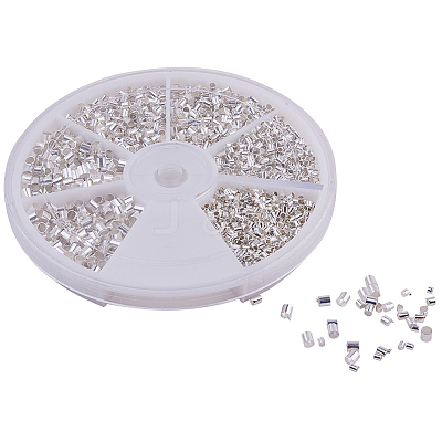 1 Box Silver Brass Tube Crimp Beads Sets in 3 Sizes for Jewelry Making KK-PH0019-01S-1