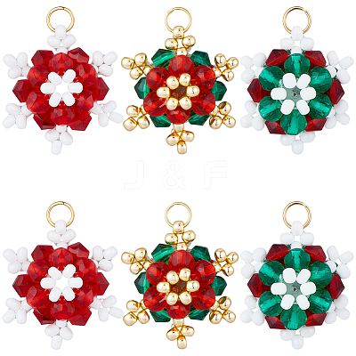 12Pcs 3 Styles Glass Seed Beaded Snowflake Pendants FIND-BBC0004-83-1