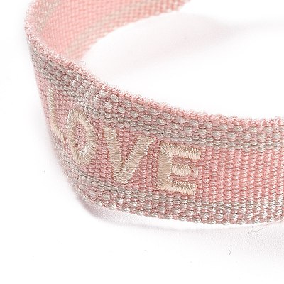 Word Love Polycotton(Polyester Cotton) Braided Bracelet with Tassel Charm LS-BJEW-F429-07-1