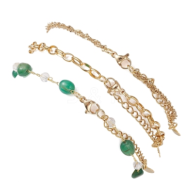 Dyed Natural Agate Nuggets & 304 Stainless Steel Link Chain 3 Layer Anklets for Women AJEW-AN00743-01-1