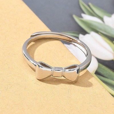 925 Sterling Silver Bowknot Adjustable Rings for Women RJEW-R008-02S-02-1