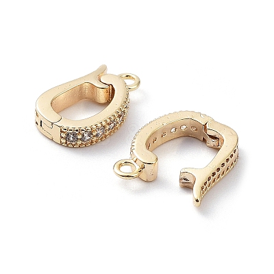 Rack Plating Brass Micro Pave Clear Cubic Zirconia Fold Over Clasps KK-A183-07G-1