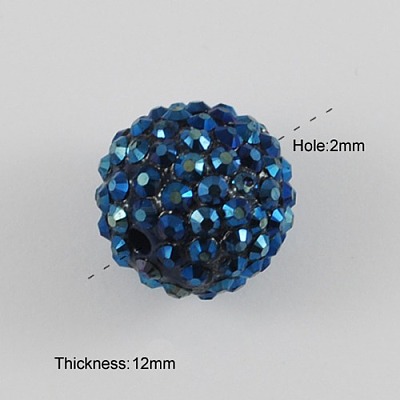 Steel Blue Chunky Resin Rhinestone Ball Beads for Chunky Kids Necklace Jewelry X-RESI-S260-14mm-S16-1