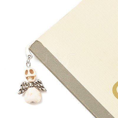 Skull with Wing Dyed Synthetic Turquoise Bookmarks AJEW-JK00180-03-1
