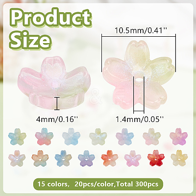 300Pcs 15 Colors Glass Bead Caps GLAA-GO0001-26-1