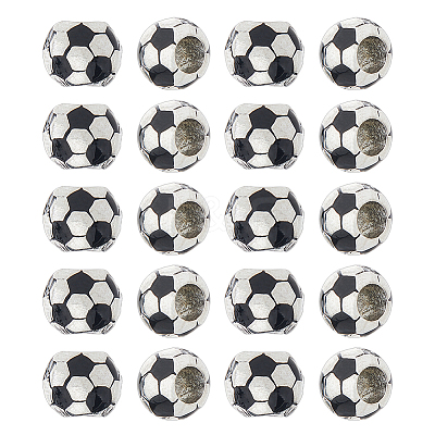 20Pcs Alloy Black Enamel Sport Ball European Beads ENAM-HS0001-02-1