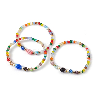 Handmade Millefiori Glass & Seed Beaded Stretch Bracelet BJEW-JB09488-1