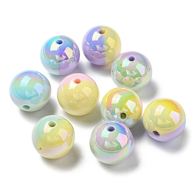 UV Plating Rainbow Iridescent Opaque Acrylic Beads MACR-D081-15-1