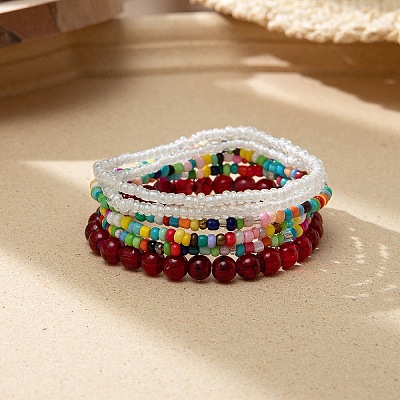 Bohemian Glass Beaded Stretch Bracelet Sets QN1212-2-1