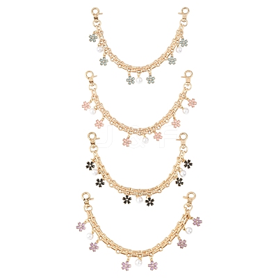 Alloy Enamel Flower with ABS Plastic Pearl Round Bead Charm Iron Chain Bag Decorative Chains HJEW-FS00054-03-1