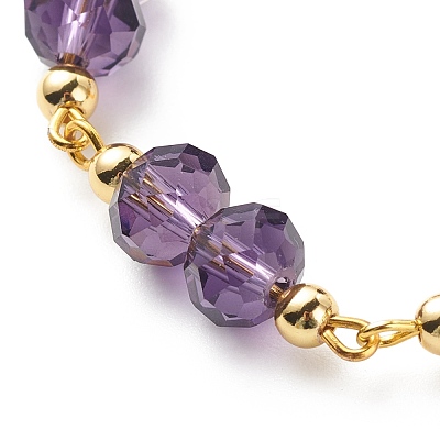 Glass Rondelle & Brass Beaded Bracelet for Women BJEW-JB08605-1