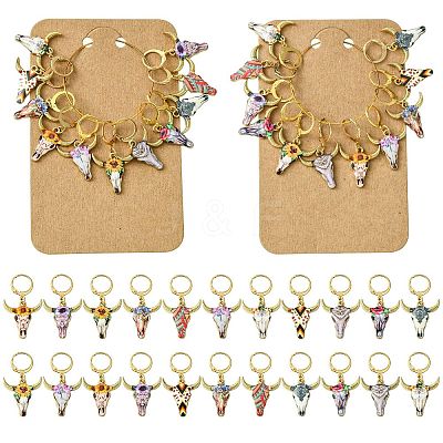 Cattle Alloy Enamel Pendant Locking Stitch Markers HJEW-CJ00032-1
