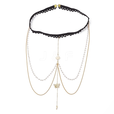 Brass Clear Cubic Zirconia Layered Sun Butterfly Tassel Thigh Leg Chains AJEW-AN00638-1