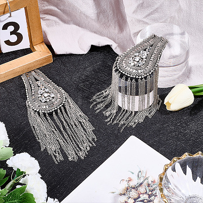 Teardrop Iron Chain Tassel with Rhinestone Epaulettes AJEW-WH20006-326A-P-1