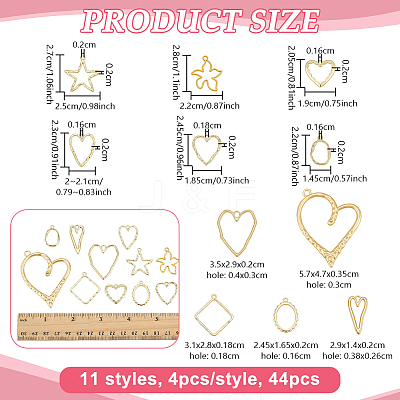 44Pcs 11 Styles Rack Plating Alloy Open Back Bezel Pendants FIND-OC0014-19-1