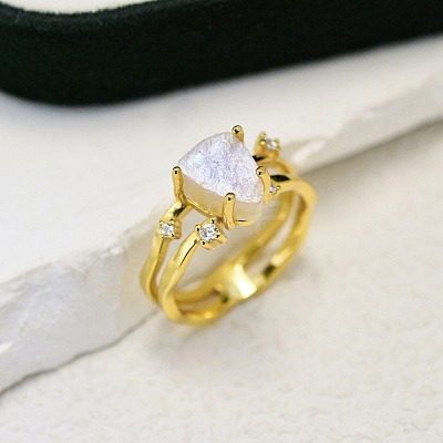 Triangle 925 Sterling Silver with Natural Moonstone Finger Rings FS-WGDF753-08-1